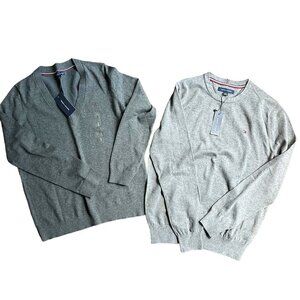 TOMMY HILFIGER Lot of 2 Long Sleeve Grey Cotton Sweaters Men US S